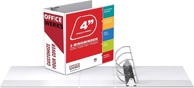 Performore 3 Ring Binder, Professional Angle D Ring Binder 4 Inch, Presentation Folder for Standard Pages 8.5 x 11 with Pockets, Crystal Clear View White Binder (2 Pack)