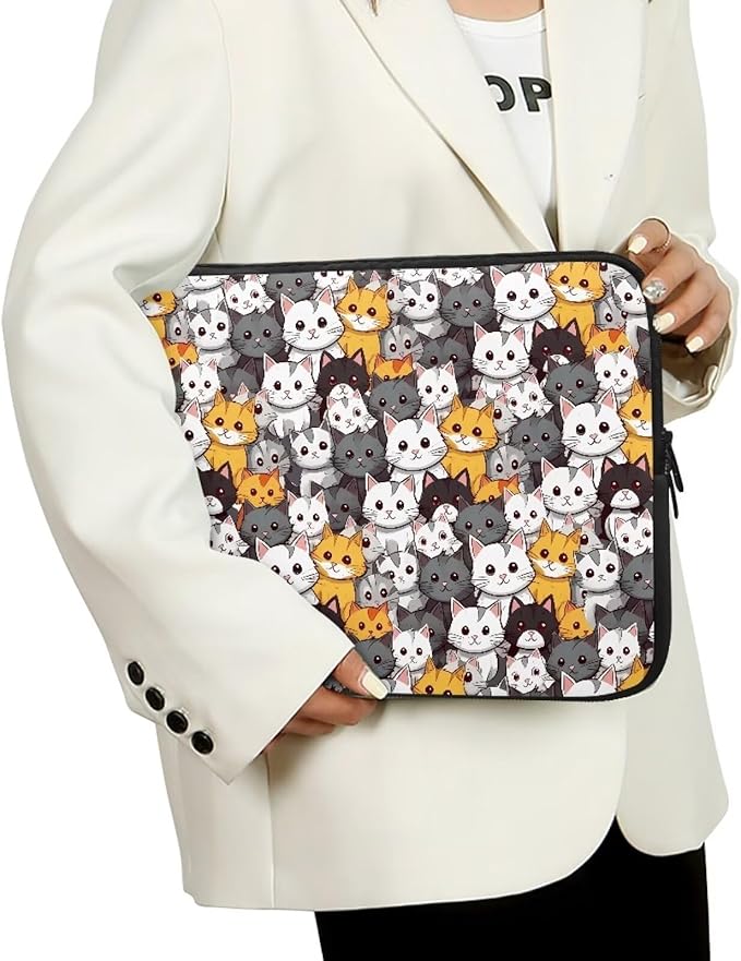 Cartoon Cats Printed Laptop Bag for Women Men, 17 Inch Laptop Sleeve Case Water Resistant Neoprene Computer Case Bag Laptop Briefcase Tablet Briefcase Carrying Bag, Multicolor
