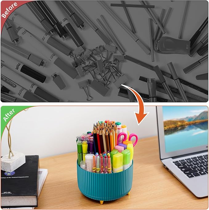Marbrasse Desk Organizer, 360-Degree Rotating Pen Holder for Desk, Desk Organizers and Accessories with 5 Compartments Pencil Organizer, Art Supply Storage Box Caddy for Office, Home(Green)