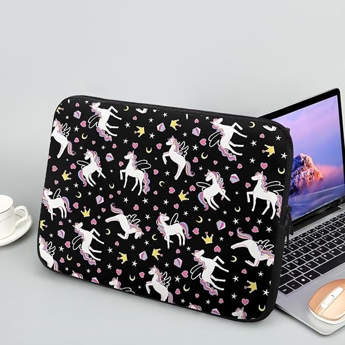 Horse Printed Computer Bags for Laptops Girls, Heart Pattern Computer Carrying Cover Portable Laptop Case Bag, 10 Inch Shockproof Laptop Bag Neoprene Computer Briefcase