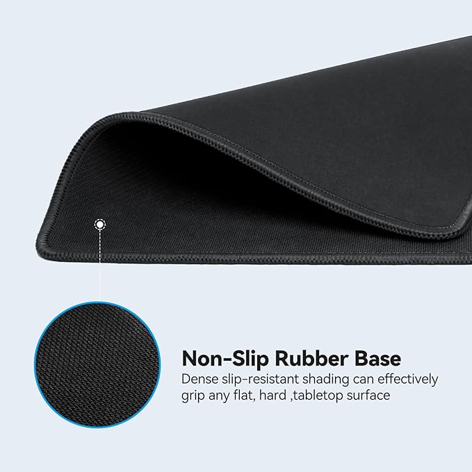 TECKNET Mouse Pad with Anti-fray Stitching, Waterproof Surface & Non-Slip Rubber Base with Stitched Edges Gaming Mouse Mat for Laptop,Compatible with Laser and Optical Mice - Black