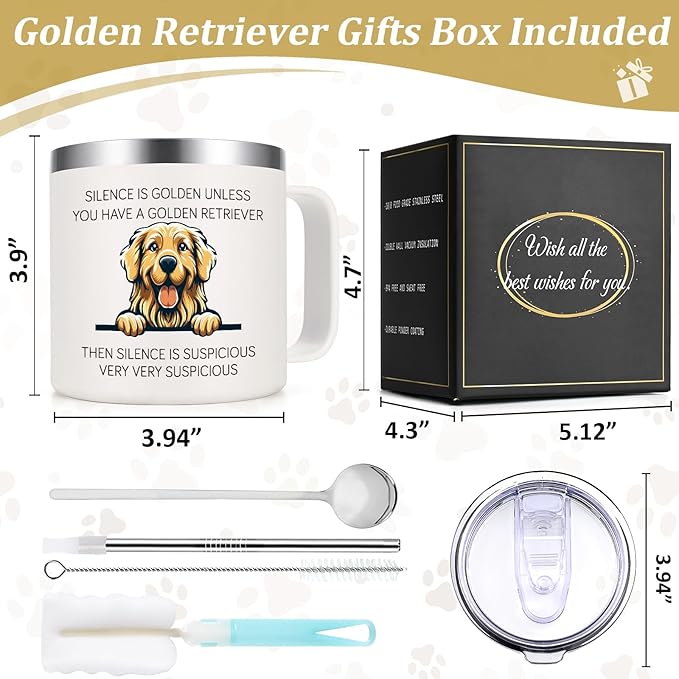 Lifecapido Golden Retriever Gifts, Silence is Golden Unless You Have A Golden Retriever 14 oz Coffee Mug, Dog Lover Gifts, Birthday Christmas Gifts for Golden Retriever Lovers, Pet Lovers, White