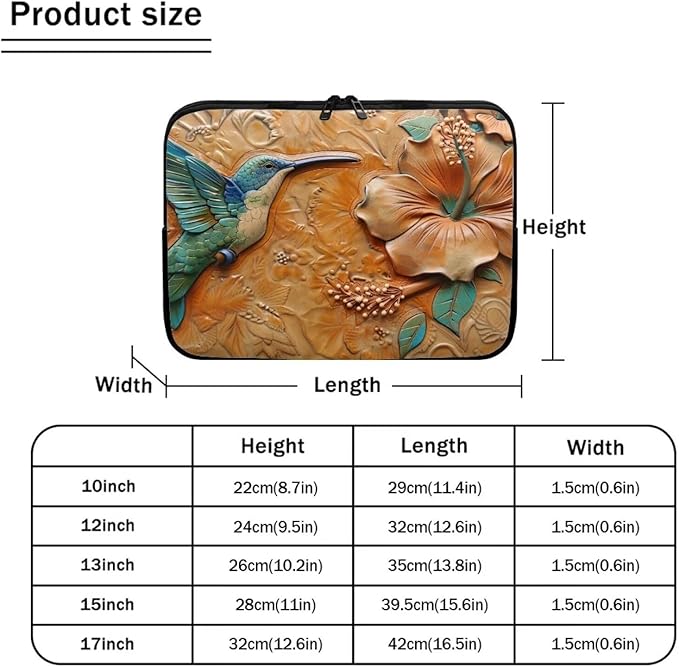 Hibiscus Hummingbird Printed Computer Case Bag for Girls Boys, Washable 15 Inch Laptop Bag Carrying Case Laptop Briefcase Neoprene with Zipper, Compatible with Various Computers, Pink