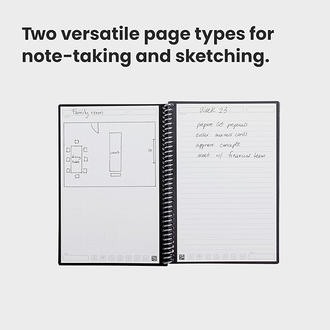 Rocketbook Fusion Reusable Undated Productivity Planner, Executive Size 6x8.8, Black - Goals, Monthly and Weekly Calendar, Daily To-do List, Lined and Dotted Notes Pages