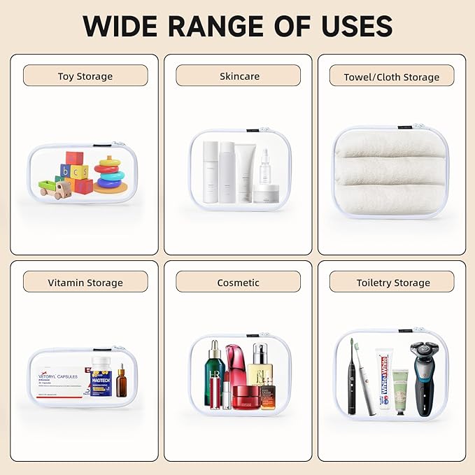 Bliss Bins - Hard Sided Clear Zipper Case for Storage- Professional-Grade Plastic Clear Zipper Pencil Case,Toy Storage Bins, Toiletry Pouch, Travel Organizer, Cosmetic Bag(White,3 Pack, LMS)