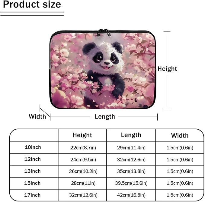 Panda Cherry Blossom Printed Computer Case Bag for Girls Boys, Washable 13 Inch Laptop Bag Carrying Case Laptop Briefcase Neoprene with Zipper, Compatible with Various Computers, Pink
