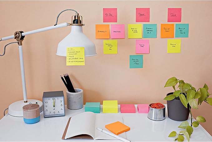 Post-it Super Sticky Notes, 24 Sticky Note Pads, 3 x 3 in., School Supplies, Office Products, Sticky Notes for Vertical Surfaces, Monitors, Walls and Windows, Supernova Neons Collection
