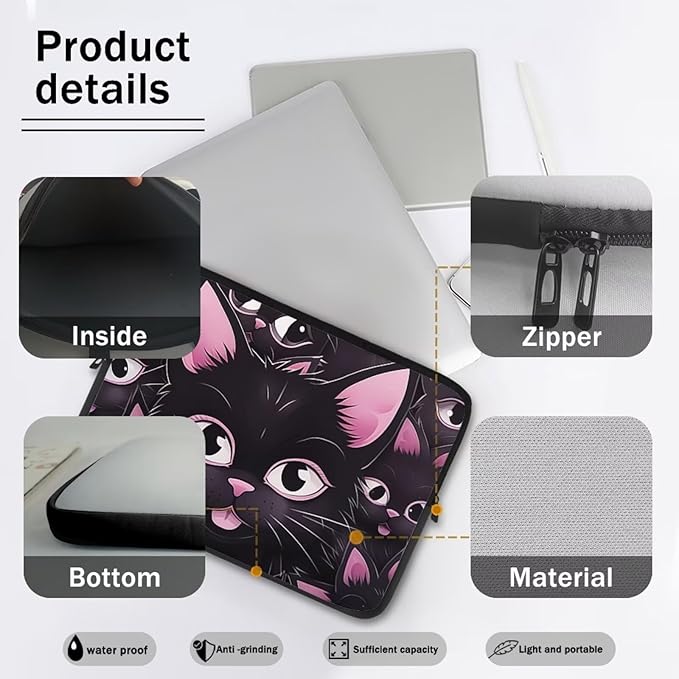 Black Cat Printed Laptop Briefcase for Women Men, Waterproof 13 Inch Laptop Bag Messenger Bag Lightweight Laptop Case for Office Business Traveling Daily Use, Gift for Father
