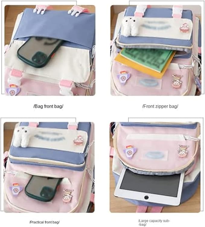 Kawaii Backpack 5Pcs Set Lightweight aesthetic backpack,Teens laptop computer cute backpacks for girls (Cartoon backpack,one size)