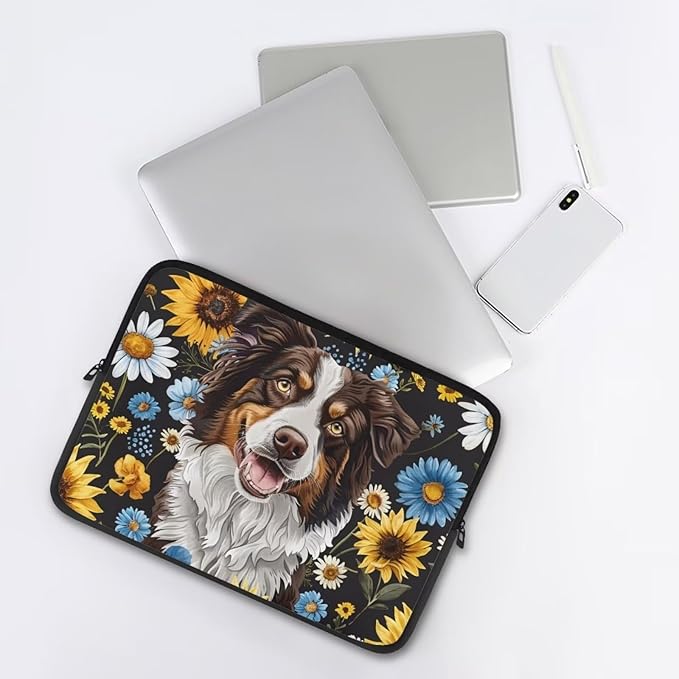 Bernese Mountain Dog Printed Computer Bags for Laptops, Sunflower Daisy Printed 13 Inch Laptop Bag Laptop Briefcase Travel Case for Women Men Teens, Compatible with Most Laptops