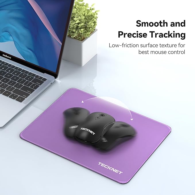 TECKNET Mouse Pad with Anti-fray Stitchin, Waterproof Surface & Non-Slip Rubber Base with Stitched Edges Gaming Mouse Mat for Laptop,Compatible with Laser and Optical Mice - Purple