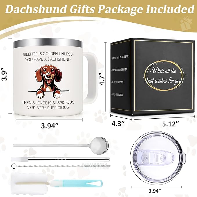 Lifecapido Dachshund Gifts for Women, Silence is Golden Unless You Have A Dachshund 14 oz Coffee Mug, Dog Lover Gifts, Dog Mom Gifts, Birthday Christmas Gifts for Dachshund Lovers, Pet Lovers, White