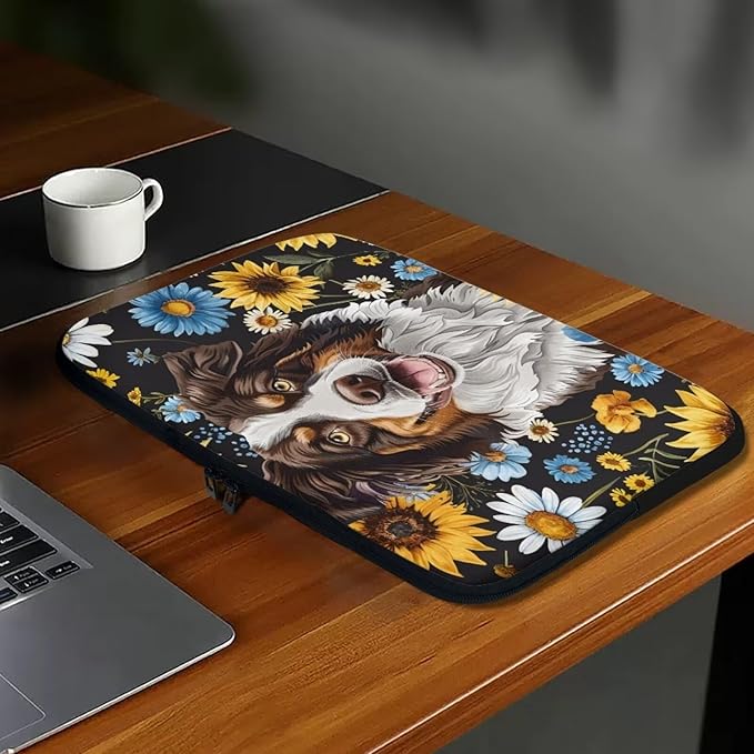 Bernese Mountain Dog Printed Computer Bags for Laptops, Sunflower Daisy Printed 15 Inch Laptop Bag Laptop Briefcase Travel Case for Women Men Teens, Compatible with Most Laptops