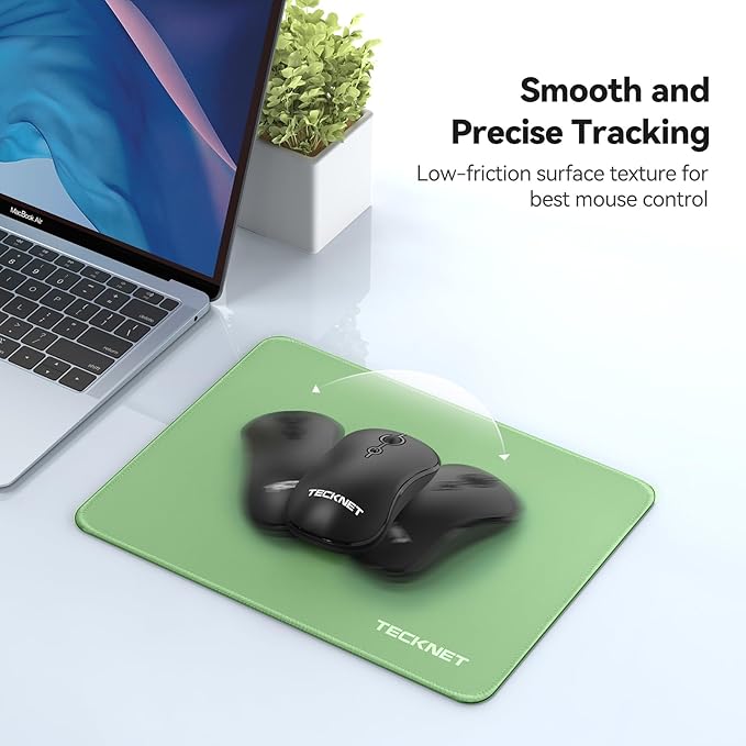 TECKNET Mouse Pad with Anti-fray Stitching, Waterproof Surface & Non-Slip Rubber Base with Stitched Edges Gaming Mouse Mat for Laptop,Compatible with Laser and Optical Mice - LT.Green