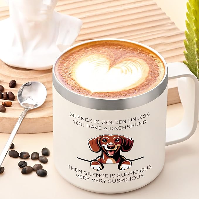 Lifecapido Dachshund Gifts for Women, Silence is Golden Unless You Have A Dachshund 14 oz Coffee Mug, Dog Lover Gifts, Dog Mom Gifts, Birthday Christmas Gifts for Dachshund Lovers, Pet Lovers, White