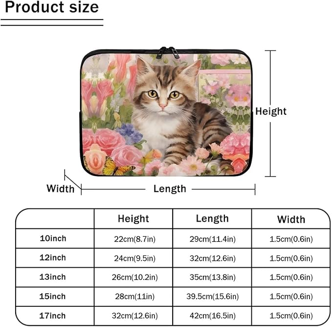 Cat Rose Printed Laptop Bag for Women Men, Lightweight Laptop Briefcase 12 Inch Shockproof Computer Carrying Cover with Zipper, Easy to Carry Laptop Case Bag for Daily Commuting