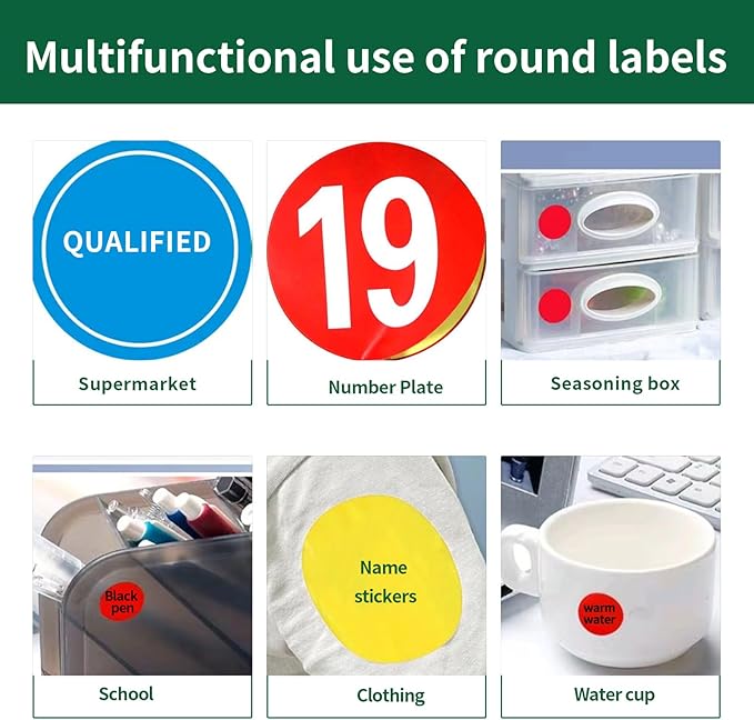 1.5 Inch Colored Round Labels,4 Colors Assorted(Red,Yellow,Blue,Green),20 Sheets,400 Tags in Total,Color Coding Labels for Laser/Inkjet Printers,1.5" Colorful Dot Stickers,Letter Size