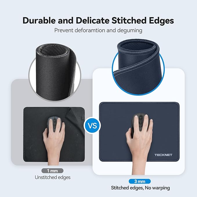 TECKNET Mouse Pad with Anti-fray Stitchin, Waterproof Surface & Non-Slip Rubber Base with Stitched Edges Gaming Mouse Mat for Laptop,Compatible with Laser and Optical Mice