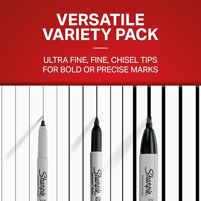Sharpie Permanent Markers Variety Pack, Featuring Ultra-Fine, Chisel Tip, And Fine Tip Marker Set, Writing And Poster Markers, Black, 6 Count
