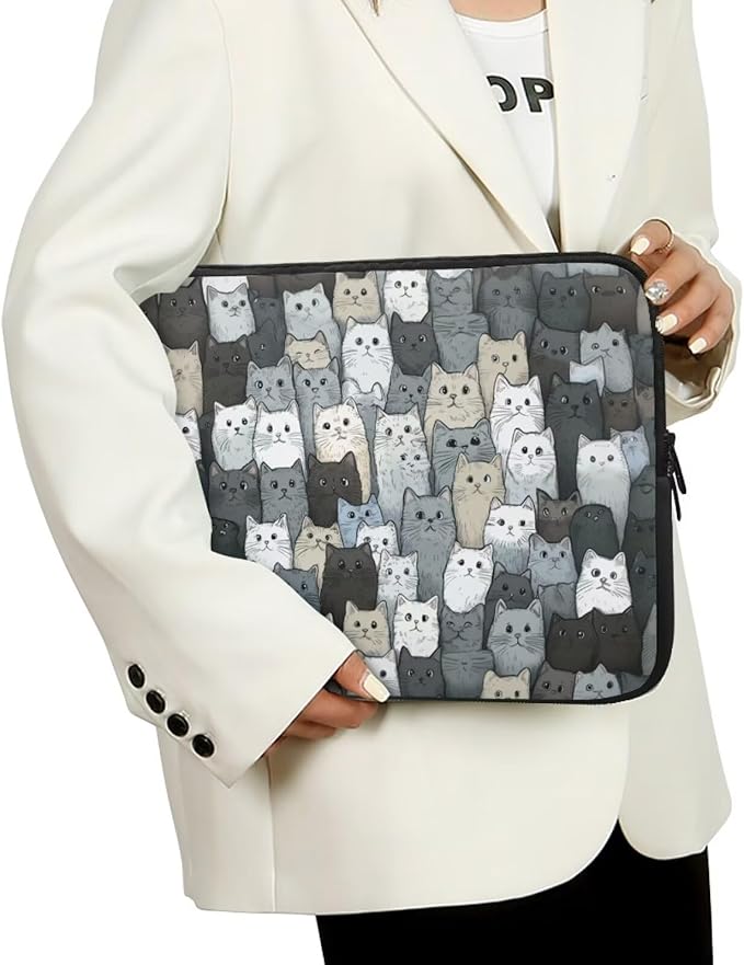 Cartoon Cat Printed Computer Bags for Laptops, Water Resistant 17 Inch Laptop Bag Laptop Briefcase Travel Case for Women Men Teens, Compatible with Most Laptops