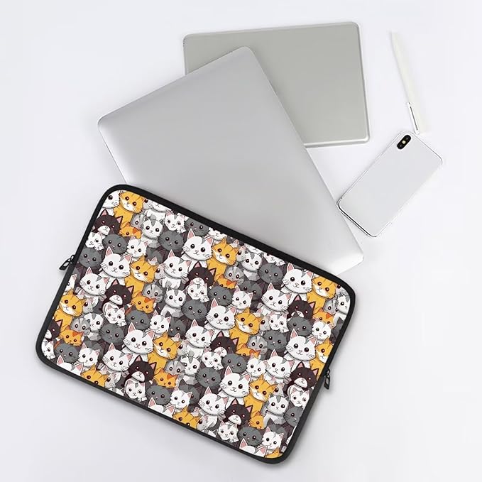 Cartoon Cats Printed Laptop Bag for Women Men, 12 Inch Laptop Sleeve Case Water Resistant Neoprene Computer Case Bag Laptop Briefcase Tablet Briefcase Carrying Bag, Multicolor