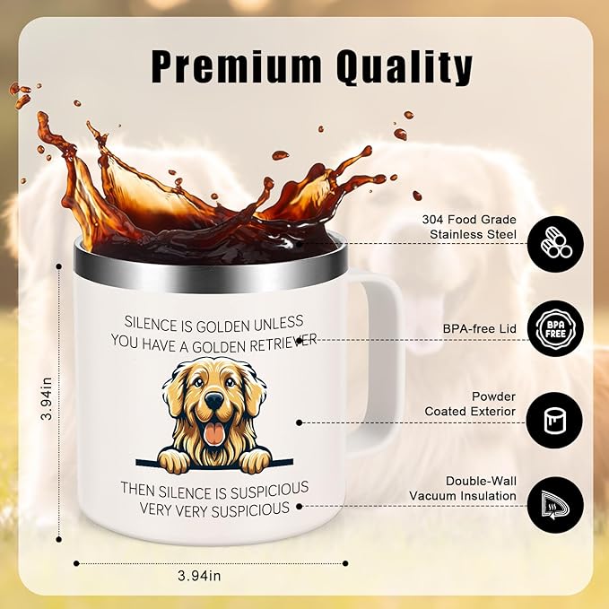 Lifecapido Golden Retriever Gifts, Silence is Golden Unless You Have A Golden Retriever 14 oz Coffee Mug, Dog Lover Gifts, Birthday Christmas Gifts for Golden Retriever Lovers, Pet Lovers, White