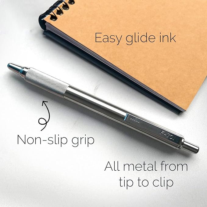 Zebra Pen F-701 Retractable Ballpoint Pen, Stainless Steel Barrel, Fine Point, 0.8mm, Black Ink, 1-Pack