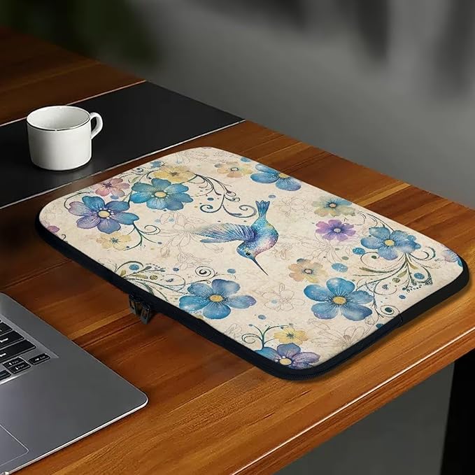 Hummingbird Printed Laptop Case Bag 15 Inch, Floral Printed Computer Bag Portable Laptop Sleeve for Boys, Easy to Carry Laptop Briefcase Work Bag Compatible with Most Laptops