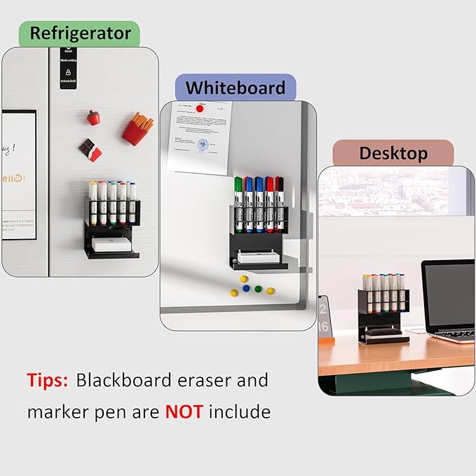 Acrylic Black Whiteboard Magnetic Marker Holder,Wall Mounted Dry Erase Whiteboard Marker Holder Stand Acrylic Magnet Pen Holder for Fridge Refrigerator for School Office Home (Black, 2)