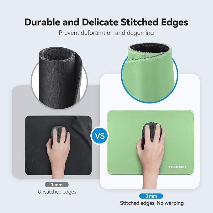 TECKNET Mouse Pad with Anti-fray Stitching, Waterproof Surface & Non-Slip Rubber Base with Stitched Edges Gaming Mouse Mat for Laptop,Compatible with Laser and Optical Mice - LT.Green