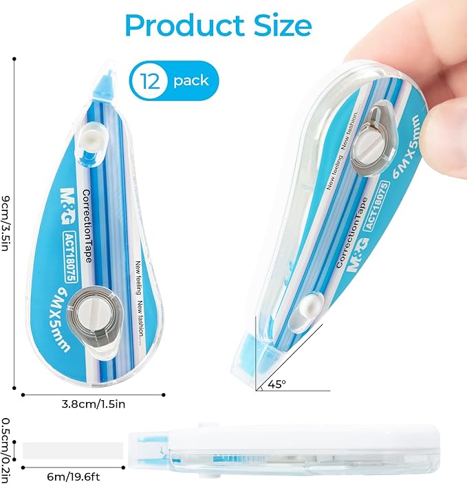 M&G 12 pack Correction Tape,19.7 feet correction tape, Easy to Use Applicator for Instant Corrections, Study Supplies and Office Products