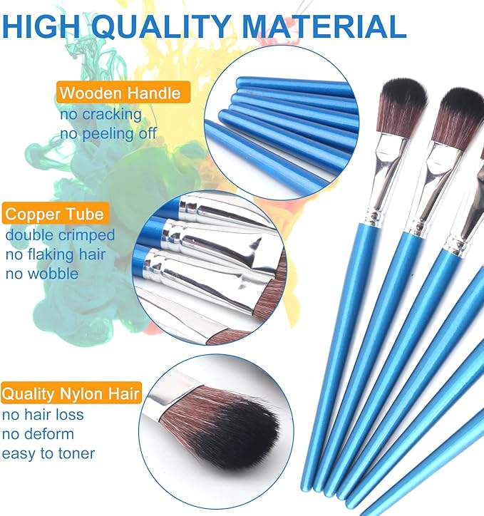 1 Inch Mop Brush for Acrylic Painting, 6 Pieces Oval Blending Brushes for Acrylic Painting with Short Wooden Handle for Acrylic, Gouache,Watercolor