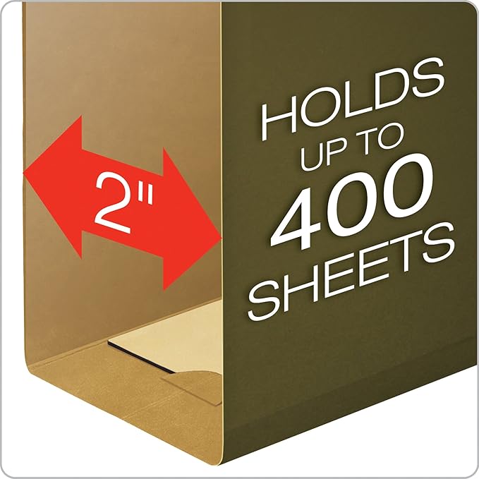 Pendaflex Extra Capacity Reinforced Hanging File Folders, 2", Letter Size, Standard Green, 1/5 Cut, 25/BX (04152X2) & File Folders, Letter Size, 8-1/2" x 11", Classic Manila, 1/3-Cut Tabs in Left