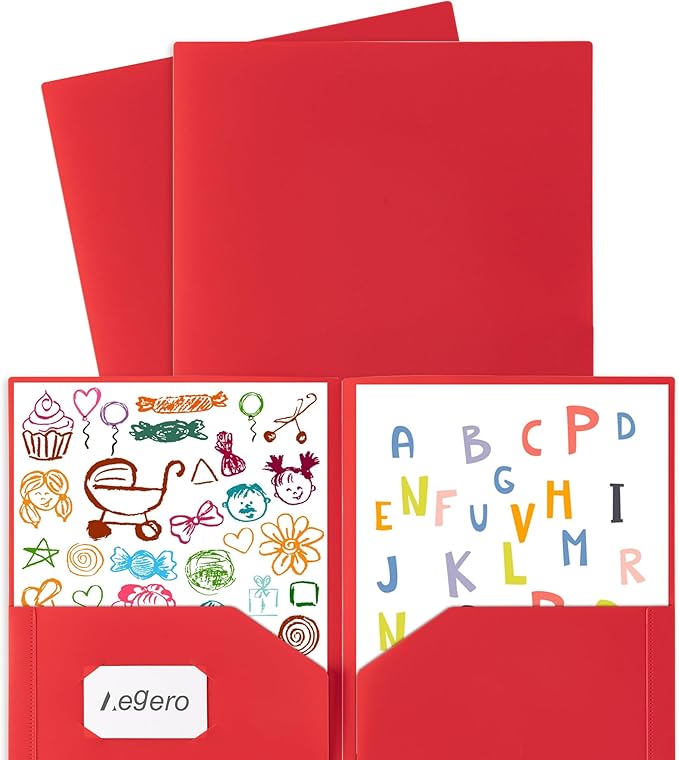 Plastic Folders with Pockets (7 Pack, Red), Durable Heavy Duty File Folders with Business Card Slot, 2-Pocket Folder for Schoolwork & Office,Letter Size