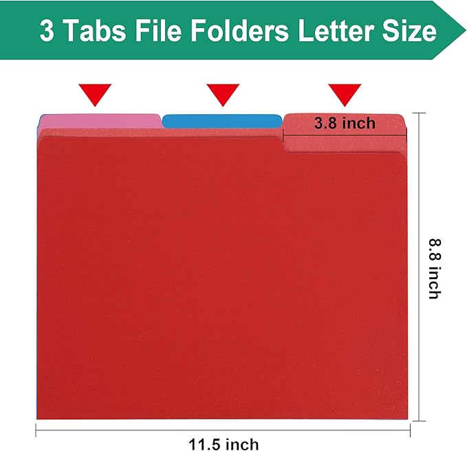 18 Packs Red File Folders - Colored File Folders Letter Size,1/3 Cut Tab File Folders for Documents, Folder for Filing Cabinet,Office Supplies Folders
