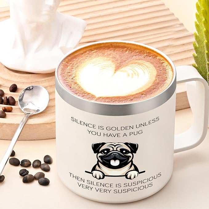 Lifecapido Pug Gifts for Pug Lovers, Silence is Golden Unless You Have A Pug 14 oz Coffee Mug, Dog Lover Gifts, Dog Mom Gifts, Birthday Christmas Gifts for Pug Lovers, Pet Lovers, White