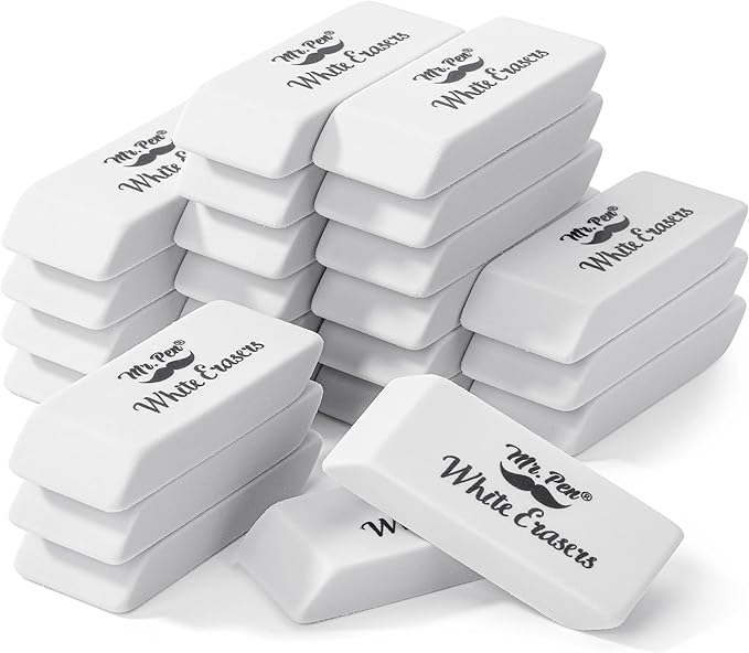 Mr. Pen- White Pencil Eraser, 24 Pack, Block Erasers for Pencils, Mr Pen Erasers for School, Large Eraser