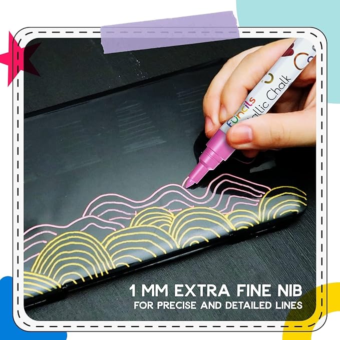 Metallic Liquid Chalk Markers for Chalkboard Signs, Blackboard, Window, Labels, Bistro, Glass, Car (10 Pack, 1mm) - Wet Wipe Erasable Ink Chalkboard Markers, Extra Fine Tip Liquid Chalk Pens