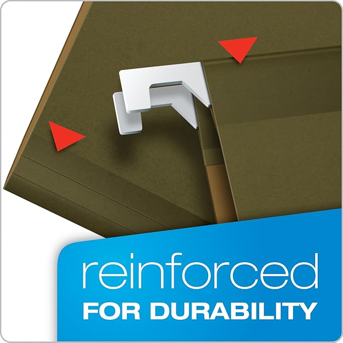 Pendaflex Extra Capacity Reinforced Hanging File Folders, 2", Letter Size, Standard Green, 1/5 Cut, 25/BX (04152X2) & File Folders, Letter Size, 8-1/2" x 11", Classic Manila, 1/3-Cut Tabs in Left