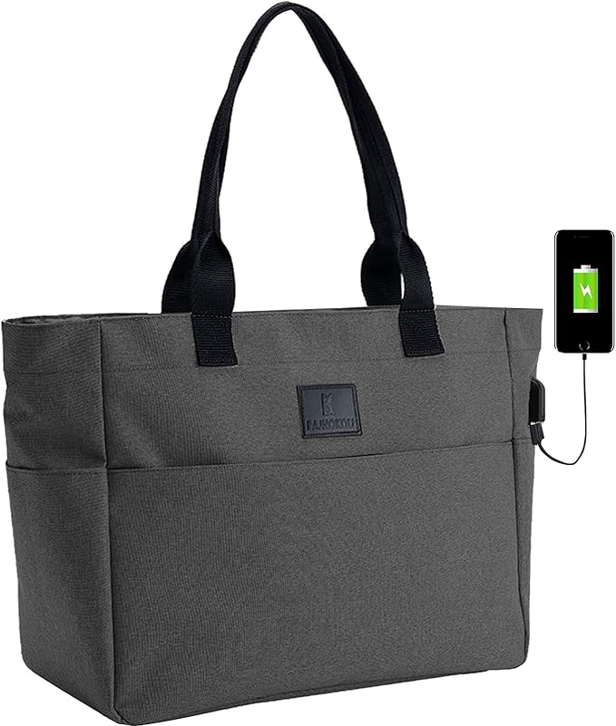 Tote Bag for Women Large Work Bags Laptop 15.6-17 Inch Handbag Purse Book Bag with Zipper for Nurse Teacher School, Blackgrey