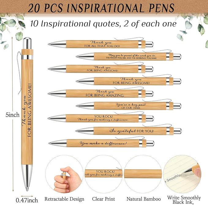 Fulmoon 20 Set Employee Appreciation Gifts May You Be Proud Sign Wood Bamboo Pens with Thank You Bookmark Cards for Coworker Back to School Gifts for Classroom Teacher Student Supplies Party Favor