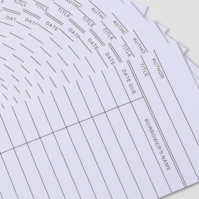 Library Cards, Checkout Catalog Book Card,Library Checkout Index Cards, Due Date NoteCards for Record Keeping (3x5 in,100 Count)
