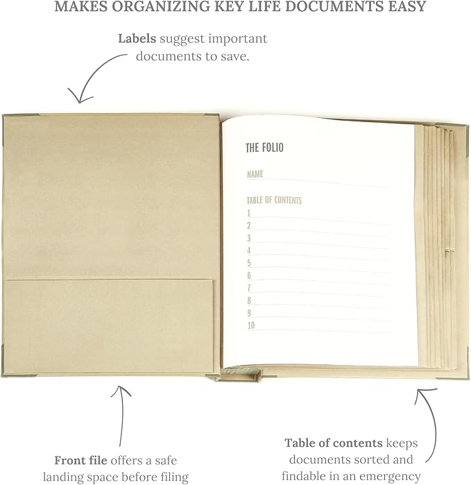 Savor | 2025 Updated Edition The Folio™ Document Organizer|Custom Dyed Cloth Bound Expanding File Folder for Important Papers, Emergency Binder,Birth Certificates,Social Security Cards, and Passports