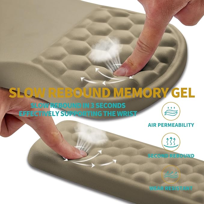 Hokafenle 2 in 1 Ergonomic Mouse Pad Wrist Support & Wrist Rest for Computer Keyboard Set, with Relieve Carpal Tunnel Pain Massage Bulge and Full Memory Gel Design (2In1 Set, Beige)