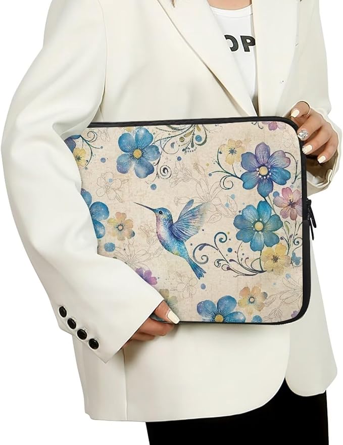 Hummingbird Printed Laptop Case Bag 10 Inch, Floral Printed Computer Bag Portable Laptop Sleeve for Boys, Easy to Carry Laptop Briefcase Work Bag Compatible with Most Laptops