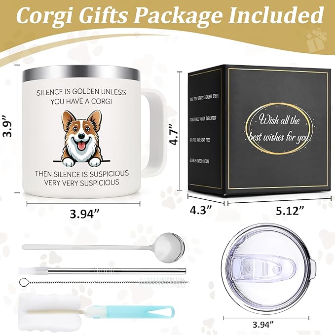 Lifecapido Corgi Gifts for Corgi Lovers, Silence is Golden Unless You Have A Corgi 14 oz Coffee Mug, Dog Lover Gifts, Dog Mom Gifts, Birthday Christmas Gifts for Corgi Lovers, Pet Lovers, White