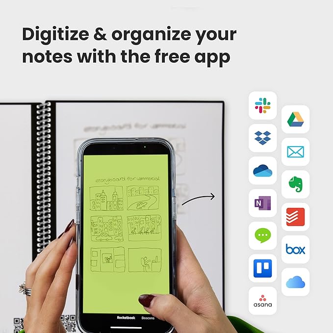 Rocketbook Fusion Reusable Undated Productivity Planner, Executive Size 6x8.8, Black - Goals, Monthly and Weekly Calendar, Daily To-do List, Lined and Dotted Notes Pages