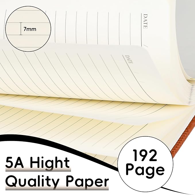 Lined Journal Notebook for Women Men, 192 Pages 100 GSM Thick Paper, Hardcover | Embossed Leather Journals for Writing, A5 College Ruled | Business, Work & School, 5.8"Ă8.5"(Brown)