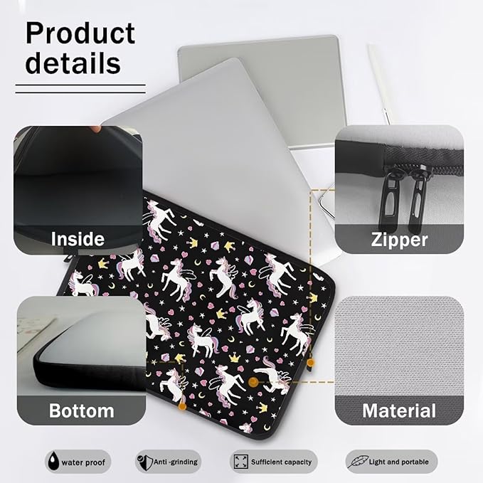 Horse Printed Computer Bags for Laptops Girls, Heart Pattern Computer Carrying Cover Portable Laptop Case Bag, 10 Inch Shockproof Laptop Bag Neoprene Computer Briefcase