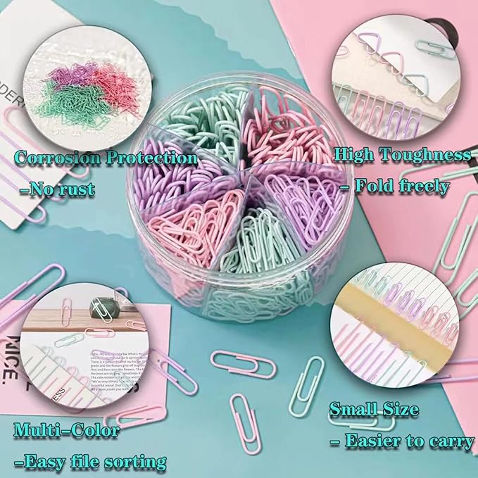Macaron Colored Paper Clips, 1.1" Medium Paper Clip(28mm, 600pcs Paperclips for Office Supplies and Organization